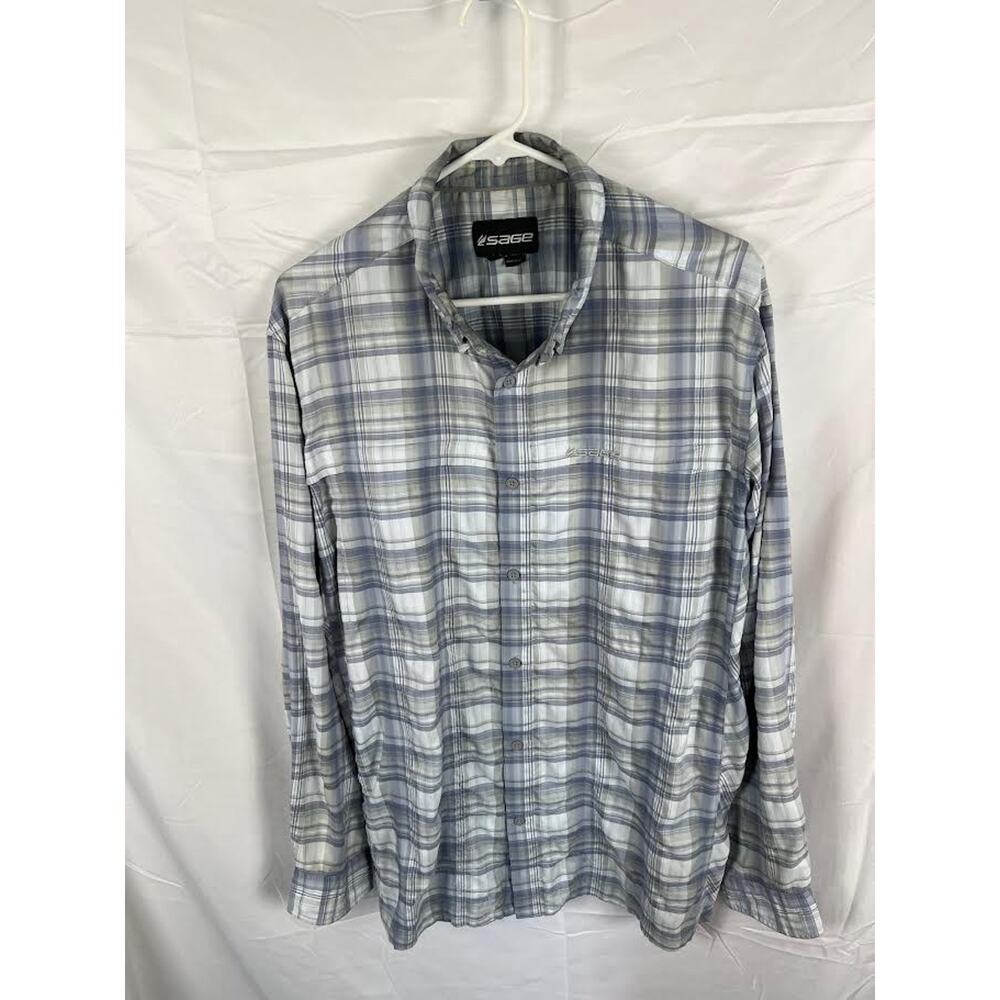 SAGE Men's Long Sleeve Button-Up, Blue Plaid. Size XL